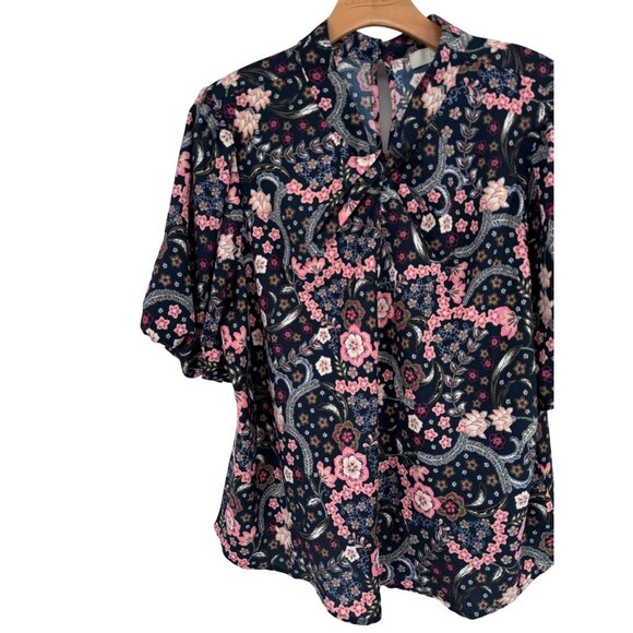 LOFT Bloom Twist Bubble Sleeve Blouse Short Sleeves size XL womens floral - Picture 8 of 11